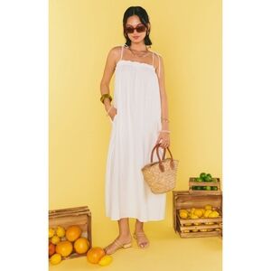 Show Me Your Mumu Linen Blend Oversized Maxi Angel Dress Women's Sz XS White NWT